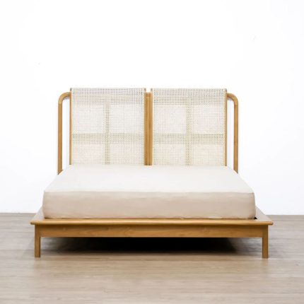 Solid Teak and Rattan Bed Frame