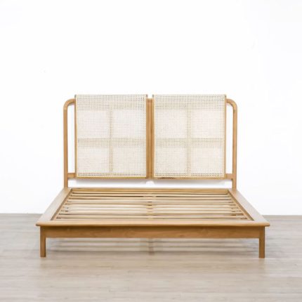 Solid Teak and Rattan Bed Frame