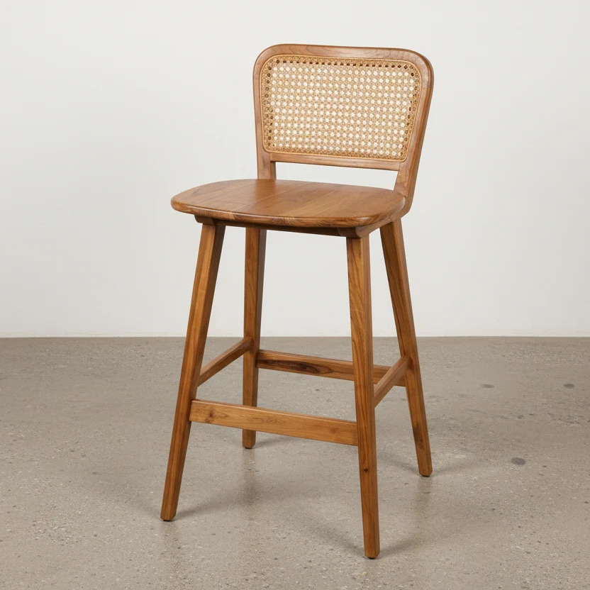 Teak Wood and Rattan Bar Chair EF-BSTI 02 (1) Teak Wood and Rattan Bar Chair
