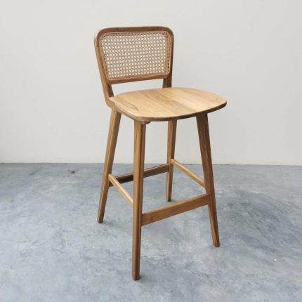 Teak Wood and Rattan Bar Chair