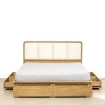 Teak and Rattan Bed Frame With Storage