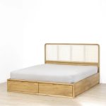 Teak and Rattan Bed Frame With Storage