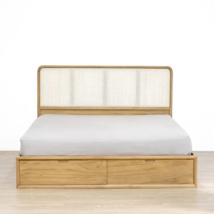 Teak and Rattan Bed Frame With Storage