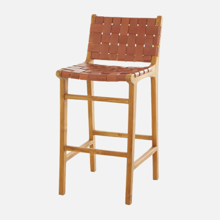 Teak and Synthetic Leather Bar Chair