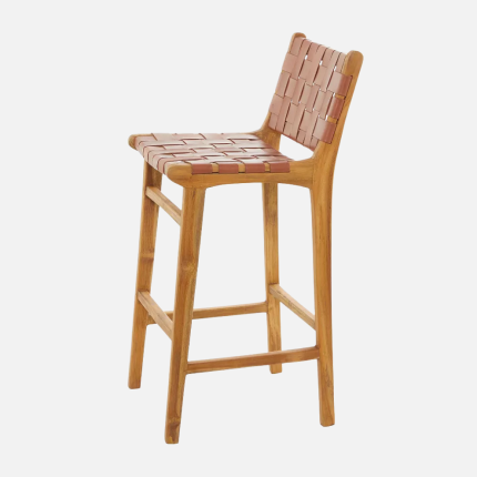 Teak and Synthetic Leather Bar Chair